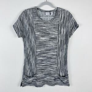 Chico's Size Small 4 0 Weekends Space Dye Top With Pockets Black Cream Cotton